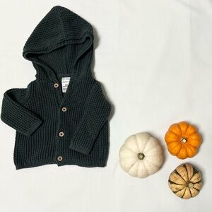 Carter’s 3M Hooded Cardigan | Dark Blue Cotton Knit with Wooden Buttons